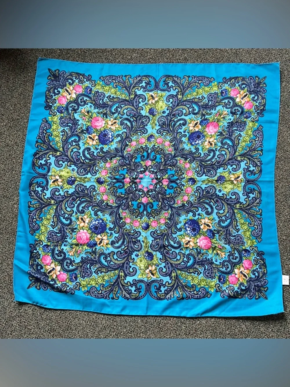 Turquoise Blue Colorful Floral Paisley Multi-Use Scarf Head-Covering Accessory